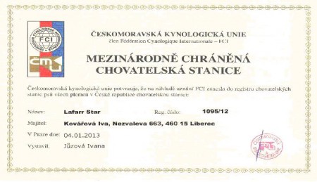certifikát chovné stanice